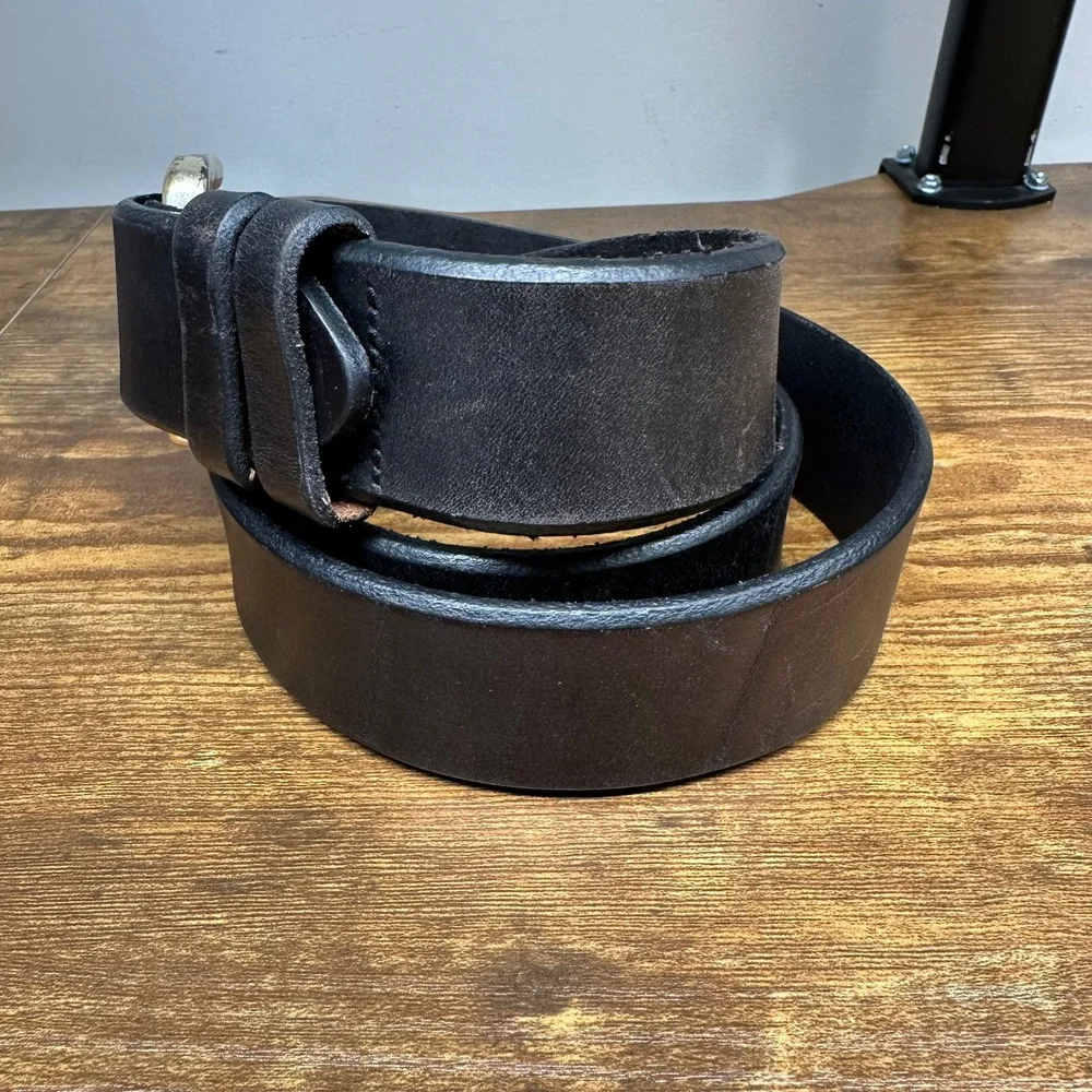 Brighton Honest Men Black Horween Leather Belt Solid Brass Buckle Size 38 52138